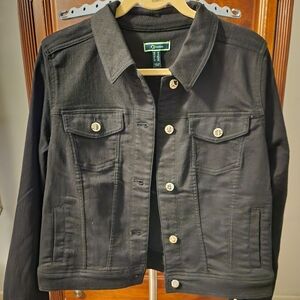 C Wonder Black Jean Jacket, Size 14, Button Front, EUC